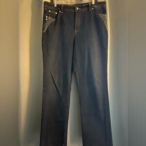 Style & Co. Embellished Beaded Dark Blue Straight Leg Jeans 16